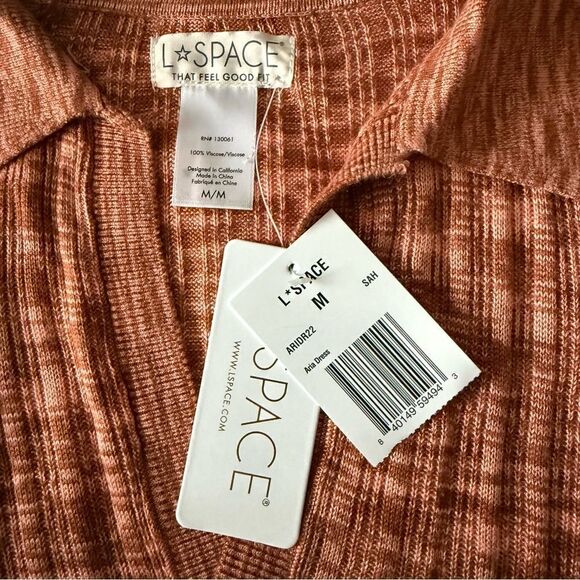 NWT L*SPACE Aria Copper Orange Spacedye Ribbed Knit Long Sleeve Dress Size M - Picture 6 of 7